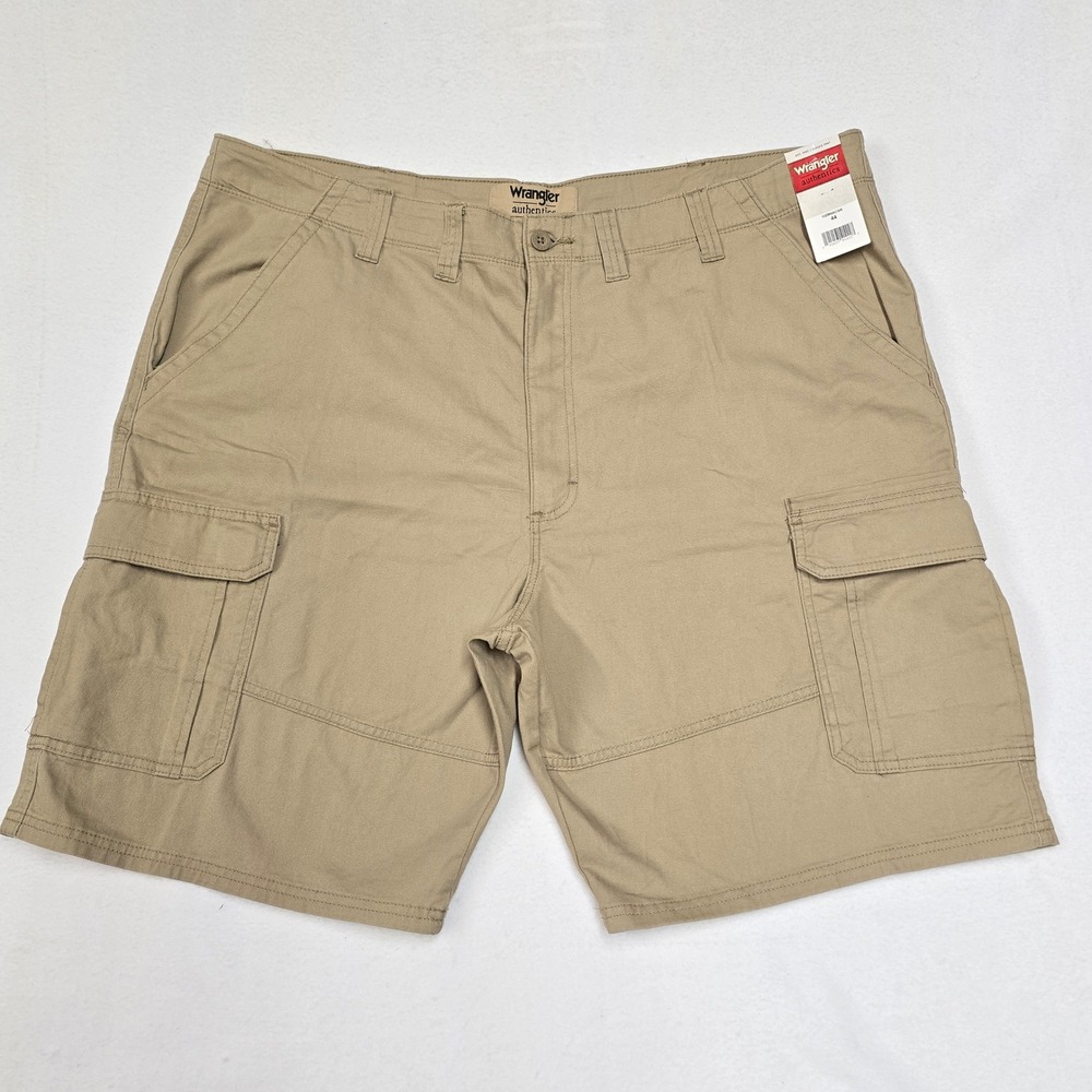 Wrangler Authentics Mens Khaki Cargo Shorts 44 Stretch Twill Tan